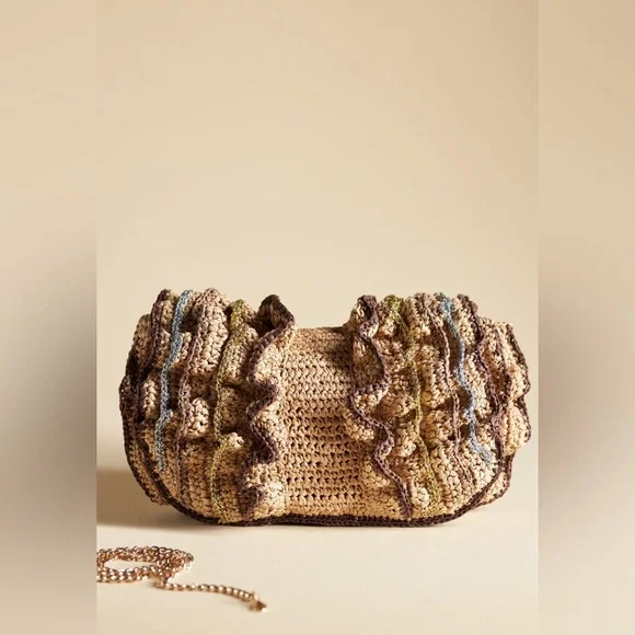 ✨ Anthropologie Natural Ruffle Clutch - Picture 2 of 9
